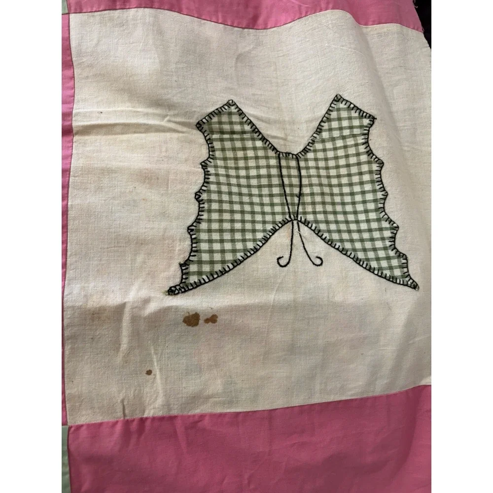 Vintage Atq Homemade Quilt Butterfly Feedsack Quilt Topper Homemade 99
